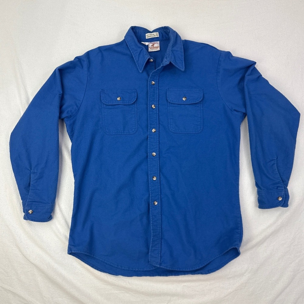Prentiss Outdoors Vintage Blue Chamois Cloth Shirt Mens XL Tall USA 100% Cotton